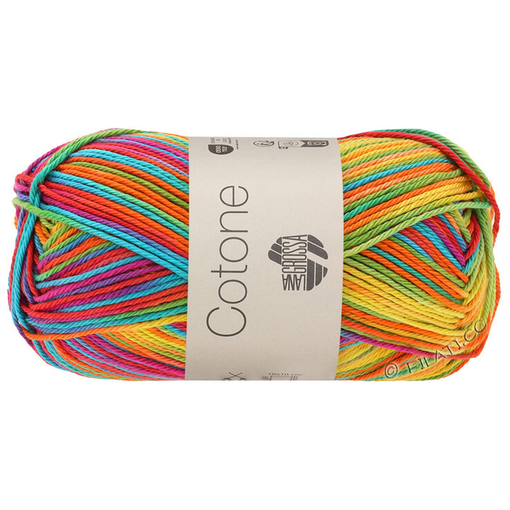 Lana Grossa COTONE Print/Spray/Mouliné | 306-žuto/narančasta/tirkiz/zelen/koral/ljubičasta