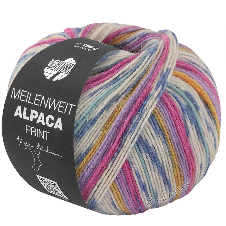 Lana Grossa MEILENWEIT 6-FACH 150g Alpaca Print | 1109-fuksija/ljubičasta/ljubičasta/šafranžuto/bijela/sivo plava/farmerke