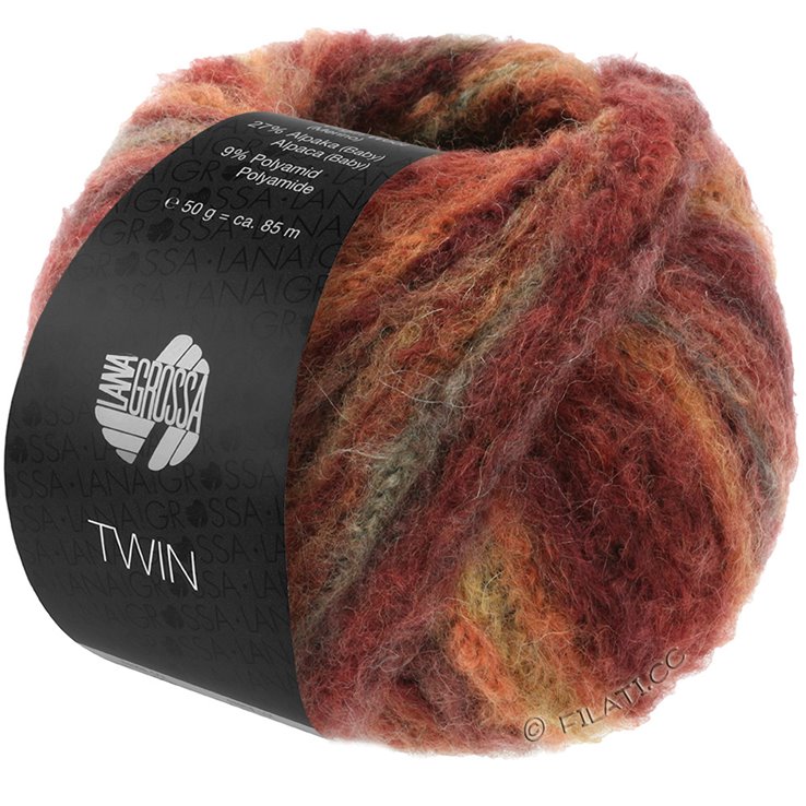 Lana Grossa TWIN 50g | 210-tamno crvena/terakota/cigla crvena/siva zelena/deva